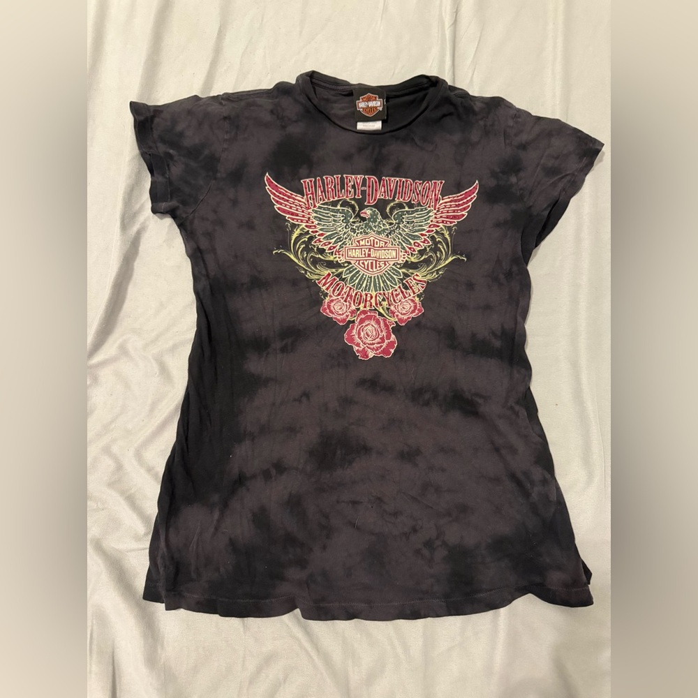 {HARLEY-DAVIDSON} Black Floral Tie-Dye T-Shirt
